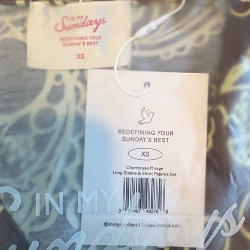 NEW NWT In My Sundays Chartreuse Mirage  Long Sleeve and Short Pajama Set XS - Picture 8 of 10